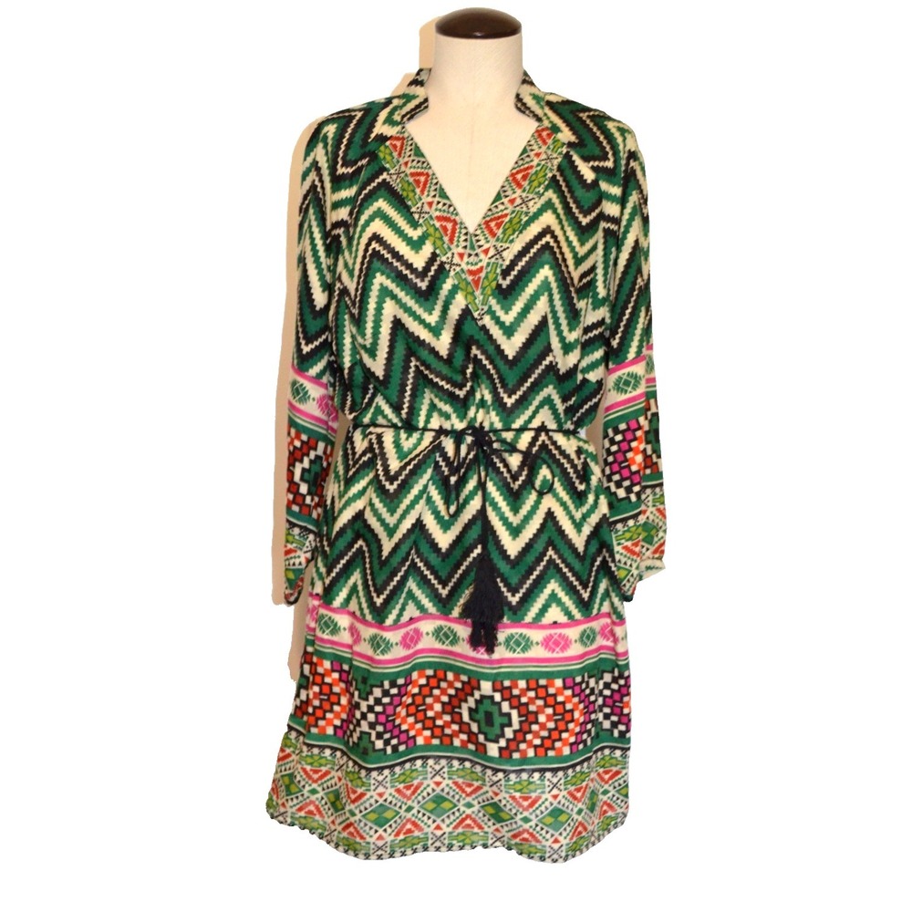 KUT FROM THE KLOTH Womens L Dress‎ w/Tie Waist Indie Hippie Preppy Zig Zag Nwt's
